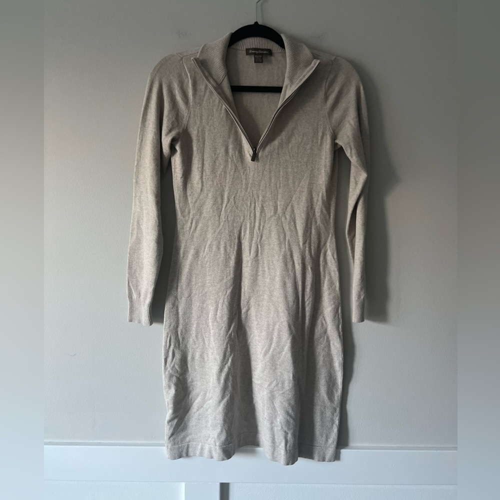 Tommy Bahama Half Zip Sweater Dress XS – Taupe Beige Long Sleeve Knit Bodycon